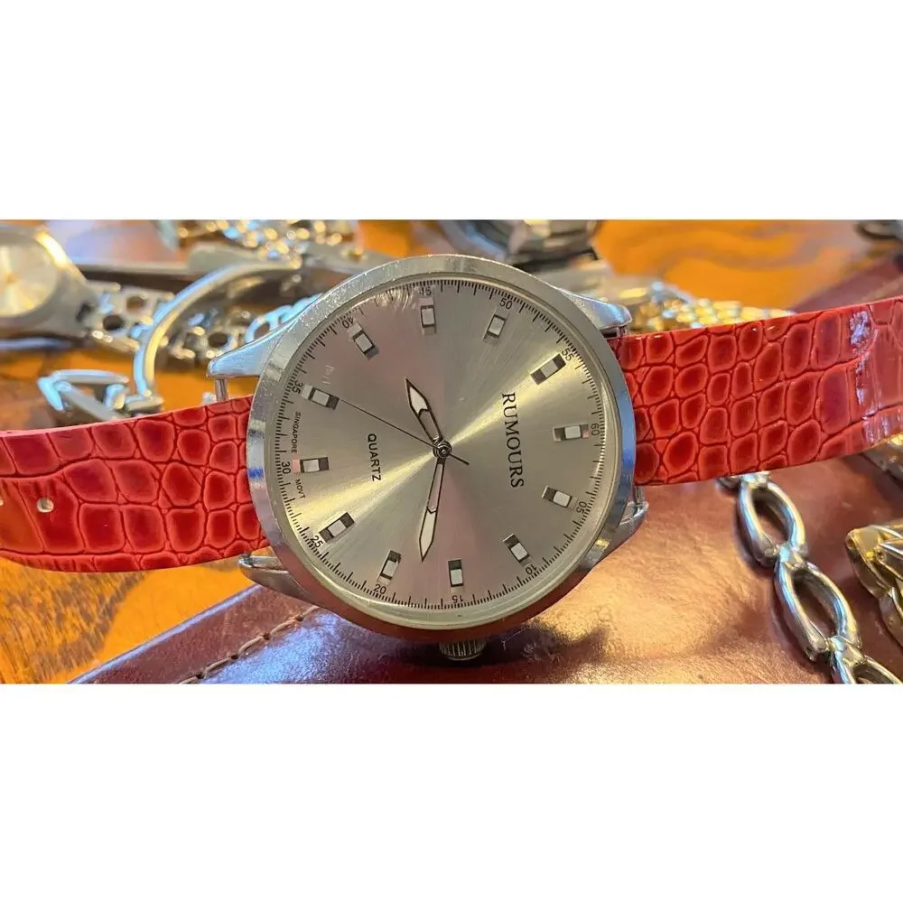 Women's Large 45mm Rumours Watch, Silver Tone with Red Strap